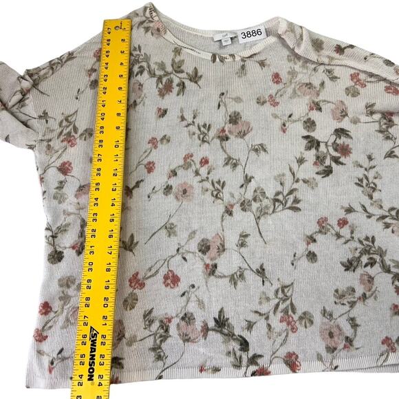 J Jill Blouse Womens L Ivory Pink Floral Linen Blend 3/4 Sleeve Loose Open Knit - Picture 4 of 8